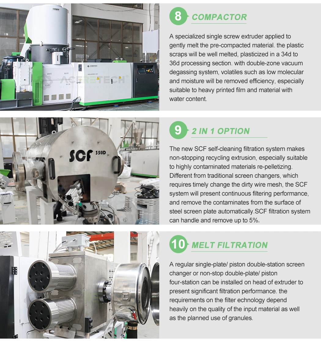 Aceretech Free Accessories Polystyrene Granulator Recycling Machine with Durable Screw